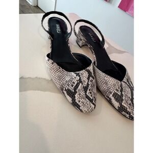 Vaneli Womens 12M Snakeskin Print Slingback‎ Pointed Toe Block Heel Pumps Grey